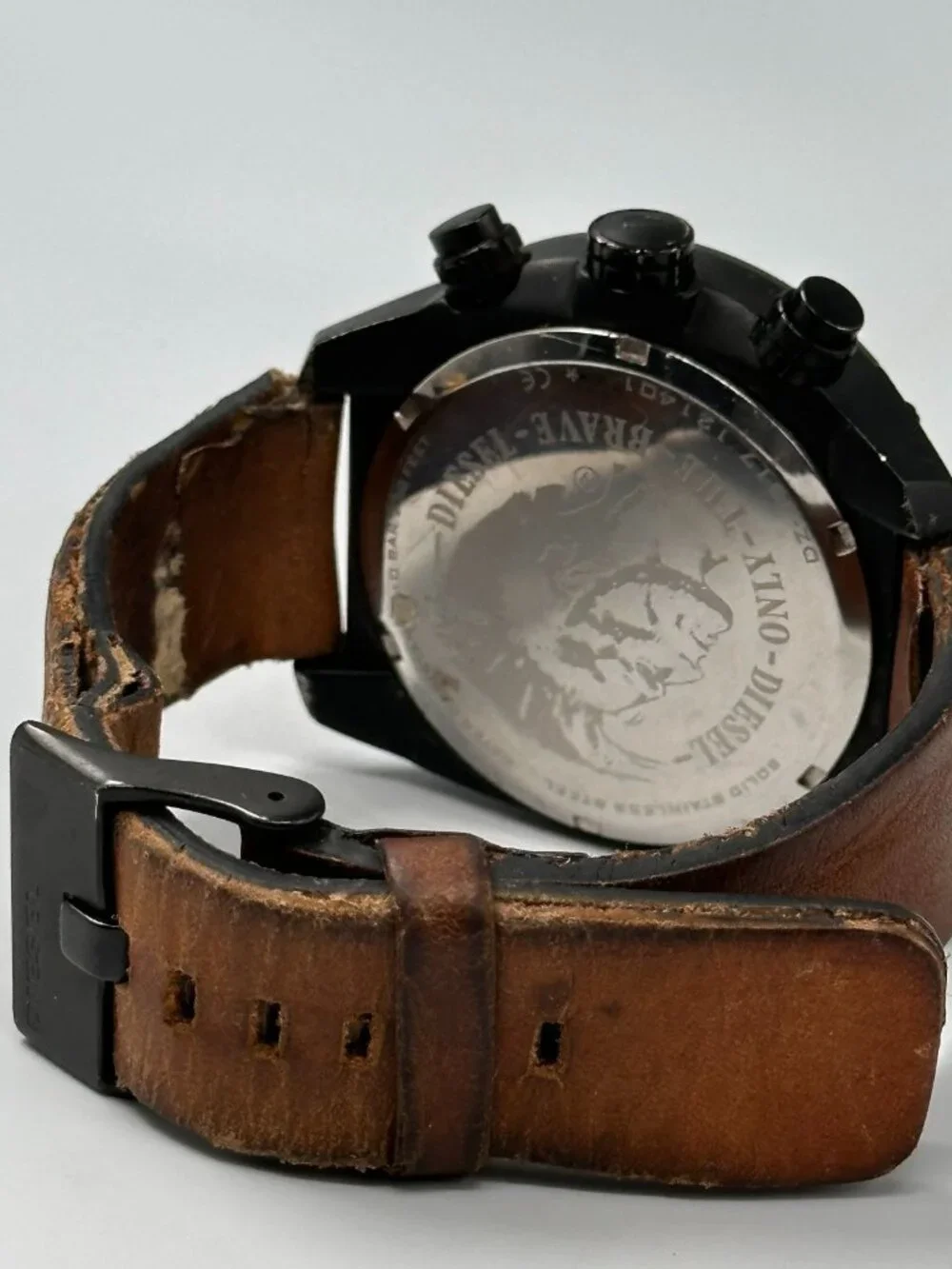 Diesel Overflow Chronograph Watch Mens Black Dial 50MM Brown Band New Battery